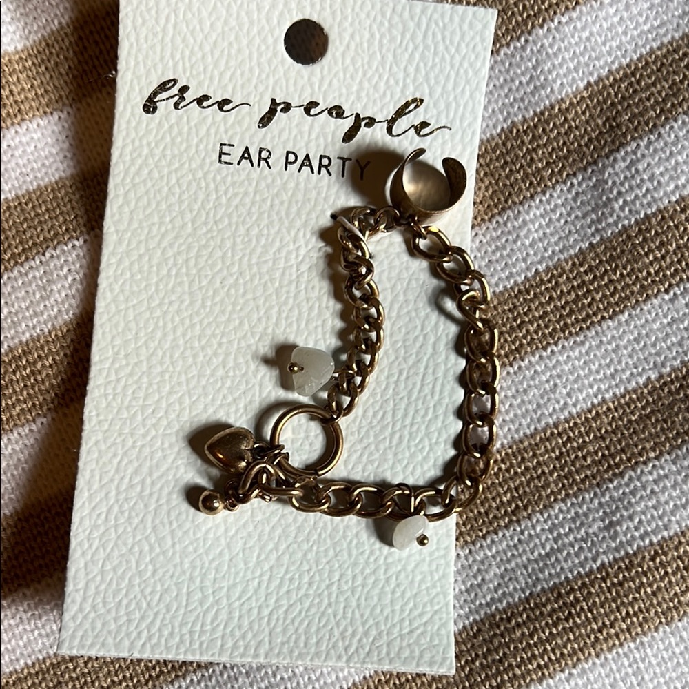 Free People Gold Chain cuff earring and hand chain bundle